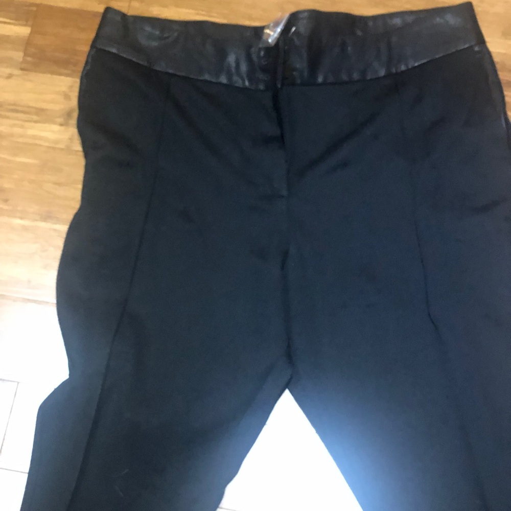 Dress pants with faux leather band